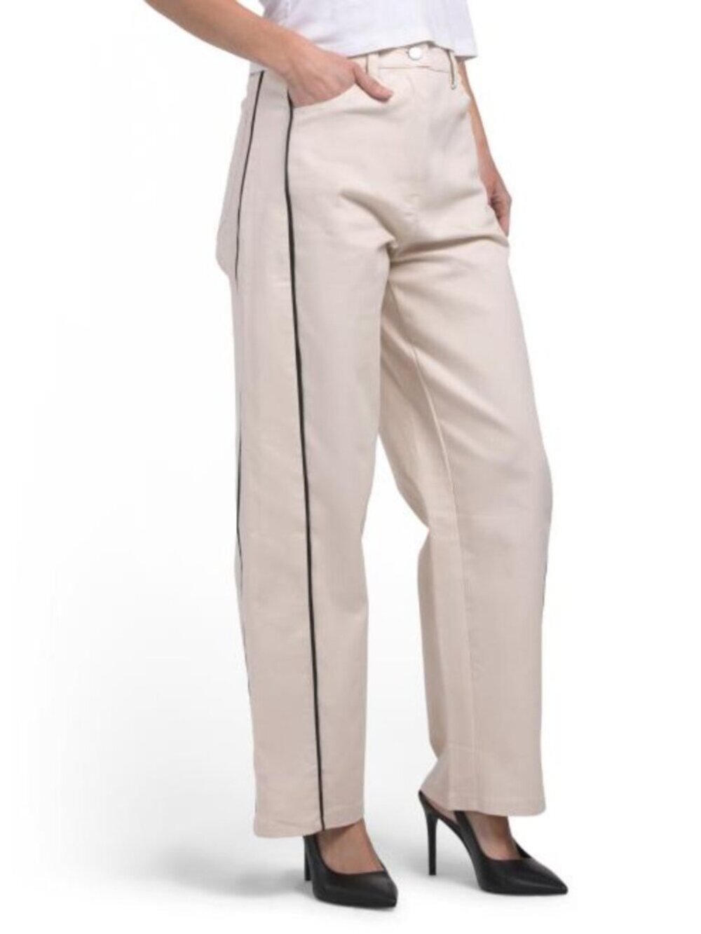 IN FEBRUARY Large Piped Twill Barrel Leg Pants